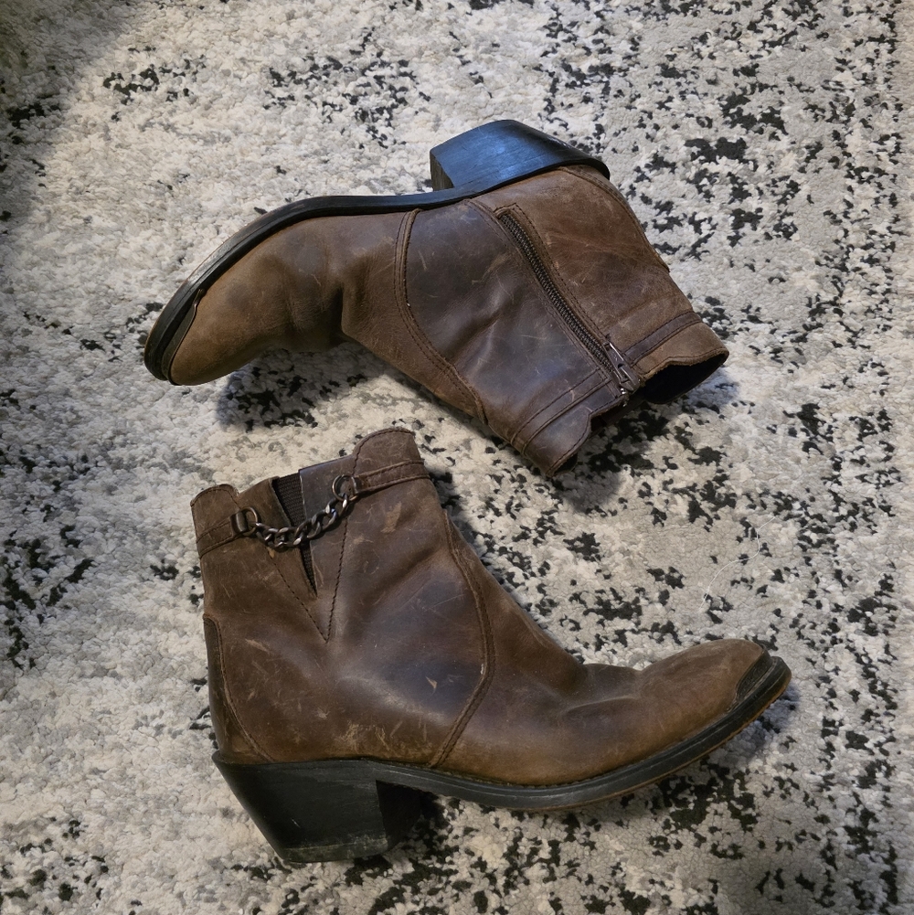 Durango Leather Western Boots Ankle Chain Wlmens 7.5 Brown Distressed Cowgirl